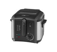 Clatronic FR 3649 freidora de acero inoxidable, 3 litros de capacidad, 2000 vatios, termostato regulable sin escalonamientos, asas termoaislantes, fácil de limpiar, acero inoxidable/negro