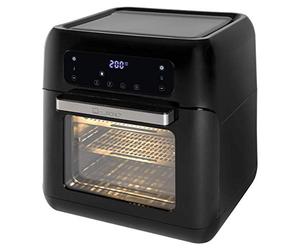 Clatronic FR 3747 H Freidora de aire caliente, cuatro alturas de estante para resultados óptimos de horneado, sin aceite ni grasa, 11 litros, funcionamiento táctil con sensor, pantalla LED, negro