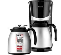 Clatronic KA 3328 Cafetera eléctrica de Goteo automática con 2 jarras Termo, máquina café de Filtro Capacidad 8 a 10 Tazas, función de mantenedora Calor, 870 W, Cups, Negro y Plata