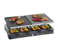 Clatronic RG 3518 - Raclette grill con piedra natural y placa reversible, 8 personas, 1400 W, color negro