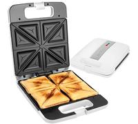 Clatronic ST 3629 Sandwichera, sandwichera eléctrica, sandwichera 4 rebanadas, placas triangulares para sandwich (recubrimiento antiadherente), control automático de temperatura, 1200 vatios, blanco