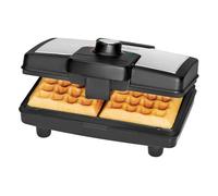 Clatronic WA 3606 - Gofrera máquina para hacer gofres belgas, plato 21.5 X 13.5 cm, placa antiadherente, termostato regulable, 1200 W, acero inoxidable