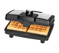 Clatronic WA 3606 Máquina para Hacer gofres belgas, Plato 21.5 X 13.5 cm, Placa Antiadherente, termostato Regulable, 800 W, Acero Inoxidable, Negro y Gris