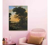 Claude Lorrain «Paisaje idílico con la huida a Egipto» Pintura al óleo sobre lienzo, impresión artística, imagen para pared, decoración del hogar (50 x 60 cm)