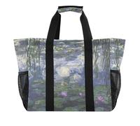 Claude Monet - Bolsa de viaje con diseño de nenúfares de agua, impermeable, grande, para compras, cocina, reutilizable, para comestibles, con estampado de crucero, playa, gimnasio, bolsas para mujer