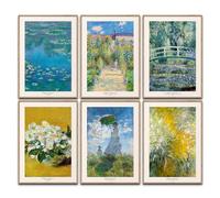 Claude Monet Juego de pósteres artísticos para decoración de pared, cuadros clásicos, para dormitorio, salón, oficina en casa, 6 cuadros A4, sin marco