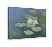 Claude Monet - Póster artístico de lienzo con efecto de noche con diseño de nenúfares de agua y arte de pared, marco moderno para decoración de dormitorio familiar, 61 x 91 cm