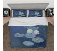 Claude Monet Style Funda de edredón Set 3 Piezas de nenúfares Juego de Cama Suave y Transpirable para Dormitorio con 2 Almohadas Shams 4 Corbatas 240 x 220 cm