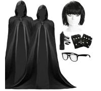 Claudia & Alan - Juego de disfraz dúo de presentadores de televisión, 2 capas negras con capucha, peluca, delineador de ojos y guantes, divertido disfraz inspirado en traidores para adultos, Halloween