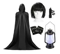 Claudia - Conjunto de disfraz de presentador de televisión, capa con capucha, peluca, delineador de ojos, linterna que brilla con sonido y guantes, divertido disfraz inspirado en traidores para