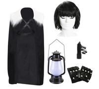 Claudia - Conjunto de disfraz de presentador de televisión, capa de piel negra, peluca, delineador de ojos, guantes y linterna, divertido disfraz inspirado en traidores para adultos, Halloween y