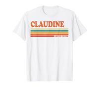 Claudine Retro Personalizado Nombre Vintage Rayas Camiseta gráfica económica, Hombre, Blanco, L