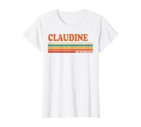 Claudine Retro Personalizado Nombre Vintage Rayas Camiseta gráfica económica, Mujer, Blanco, XL