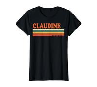 Claudine Retro Personalizado Nombre Vintage Rayas Camiseta gráfica económica, Mujer, Negro, L