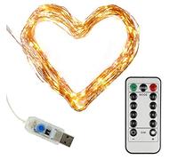 Clauss Clauss10002 - Minicadena de luces LED con puerto USB y mando a distancia (100 ledes de color blanco cálido, 10 m, alambre de cobre, 5 V, para interiores)