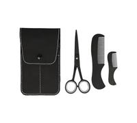 Clauss Juego de barba con tijeras y 2 peines | Tijeras Supercut premium de 13 cm en negro mate y dos peines, juego de cuidado de la barba para hombres en práctico estuche | BC-S10041
