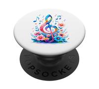 Clave de Sol Floral - Diseño Musical Colorido PopSockets PopGrip Adhesivo