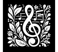 Clave de sol y notas decoradas con elementos florales. Decoración de vinilo para pared 42x42.7cm Impermeable Blanco