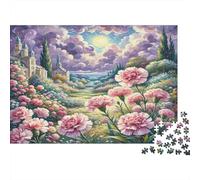 Clavel Rompecabezas de Papel de peonías Rosas en el Camino al Castillo, para niños +12, Divertido 52x38cm/1000 Piezas