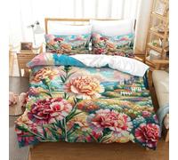 claveles Impresa En 3D con Funda De Edredón Microfibra para Ropa De Cama De Cremallera Fundas De Almohada Adolescentes Ninas Super King（260x220cm）