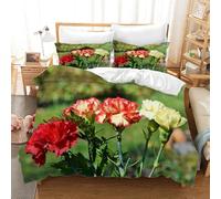 Claveles Rojos y Amarillos Funda Nórdica 260x240cm, Flores Juego Ropa de Cama，Conjunto de 3 Piezas de Microfibra Suave y Transpirable, 2 Fundas de Almohada de 50x75cm AK1764