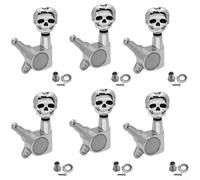 Claves de afinador de guitarra de calavera de metal, estructura sellada para un ajuste estable del tono en guitarra eléctrica o acústica, color negro (plata, 6 L)