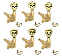 Claves de afinador de guitarra de calavera de metal, estructura sellada para un ajuste estable del tono en guitarra eléctrica o acústica, color negro (dorado, 6 L)