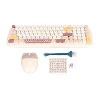 Clavier Sans Fil Souris coloré Pleine Taille Clavier de Machine à écrire Souris optique Mignonne pour Window PC ordinateur Portable ordinateur de Bureau (Beige)
