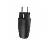 Clavija aérea 10/16A en caucho negro, ideal para conexiones eléctricas seguras y resistentes en exteriores.