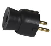 Clavija aérea 16A 250V negra con protección IP, ideal para conexiones eléctricas en exteriores y uso industrial.