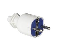 Clavija aérea blanca 16A 250V, ideal para conexiones eléctricas seguras y rápidas en interiores y exteriores.