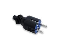 Clavija aérea de caucho negra 16A 250V con solera, ideal para conexiones eléctricas en exteriores y ambientes húmedos.