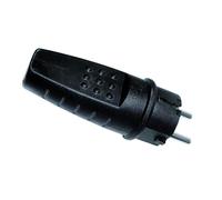 Clavija aérea IP44 negra de goma fenoplástica, resistente a la intemperie, ideal para conexiones eléctricas exteriores.