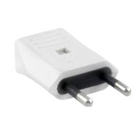 Clavija bipolar blanca 10 A, ideal para conexiones eléctricas seguras y eficientes en electrodomésticos y equipos electrónicos.