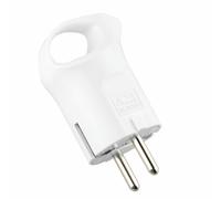 Clavija blanca de 16A con anillo y conexión de 4,8mm, ideal para electrodomésticos y herramientas eléctricas.