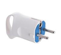Clavija con asa blanca, diseño ergonómico, material resistente, ideal para conexiones eléctricas seguras y prácticas.
