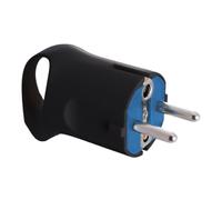 Clavija con asa negra, diseño ergonómico, compatible con diversas conexiones eléctricas; ideal para proyectos de bricolaje y reparaciones.