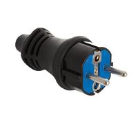 Clavija de caucho negra IP44, 16A, 250V, resistente al agua, ideal para exteriores y equipos eléctricos en ambientes húmedos.