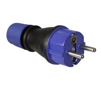 Clavija de caucho negra IP54 16A 250V para uso industrial, resistente al agua y al polvo, ideal para conexiones eléctricas exteriores.