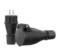 Clavija Enchufe Macho Electricas | Conjunto Enchufe / Toma Schuko de goma IP54 | Macho y Hembra |Extensión | Goma y plástico | Uso en exteriores | Negro