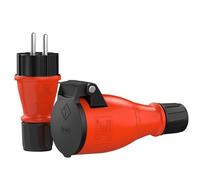 Clavija Enchufe Macho Electricas | Conjunto Enchufe / Toma Schuko de goma IP54 | Macho y Hembra |Extensión | Goma y plástico | Uso en exteriores | Negro / Rojo