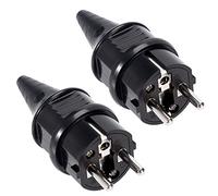 Clavija Enchufe Macho Enchufe de Seguridad Exterior 16A 250V Enchufe Schuko para Cables de 6-16 mm Protección IP44 Negro 2 Piezas