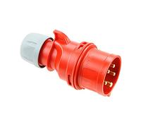 Clavija industrial 16A 400V, tipo P + N + T, protección IP44, ideal para conexiones eléctricas en exteriores y entornos húmedos.