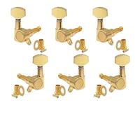 Clavijas de afinación con bloqueo for guitarra, clavijas selladas metal for guitarras electroacústicas, 6 unidades (3L, 3R) botones pequeños y orificio fijo 45 grados(Gold)