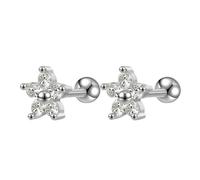 Clavo para mujer, pendientes de acero inoxidable para mujer, con forma de hoja estrellada con circonita cúbica, 7 x 1,2 mm, Fleur avec zircone cubique en forme ronde, Acero inoxidable, Circonia cúbica
