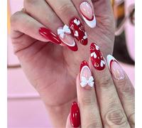 Clavos de San Valentín almendra uñas postizas uñas francesas con corazón y arcos diseños accesorios de uñas de moda Accesorios de uñas