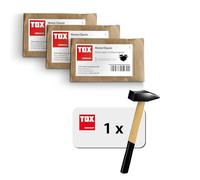 Clavos para cuadros TOX Home Classic en 3 tamaños + martillo de carpintero de 300 g, clavos de acero endurecido con cabeza de latón, 2,0 x 25/40/50 mm (20 unidades cada uno), 063909002