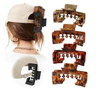 Claw Clips for Baseball Caps, 4Pcs Non-Slip Hat Hair Clips for Women, Strong Hold Square Design Hair Claw for Hats, Hair Accessories Gifts for Thick and Fine Hair (#F)