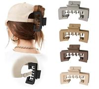 Claw Clips for Baseball Caps, 4Pcs Non-Slip Hat Hair Clips for Women, Strong Hold Square Design Hair Claw for Hats, Hair Accessories Gifts for Thick and Fine Hair (#E)