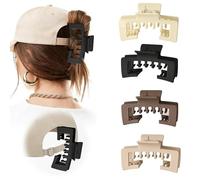 Claw Clips for Baseball Caps, 4Pcs Non-Slip Hat Hair Clips for Women, Strong Hold Square Design Hair Claw for Hats, Hair Accessories Gifts for Thick and Fine Hair (#C)